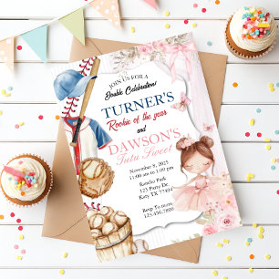 Baseball & Ballerina Birthday Invitation Rookie