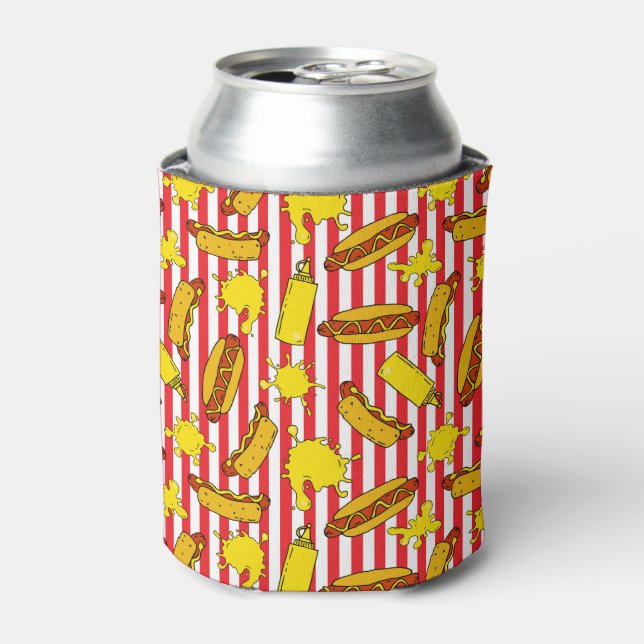 Baseball Ballpark Weiner Hot Dog and Mustard Print Can Cooler (Can Front)