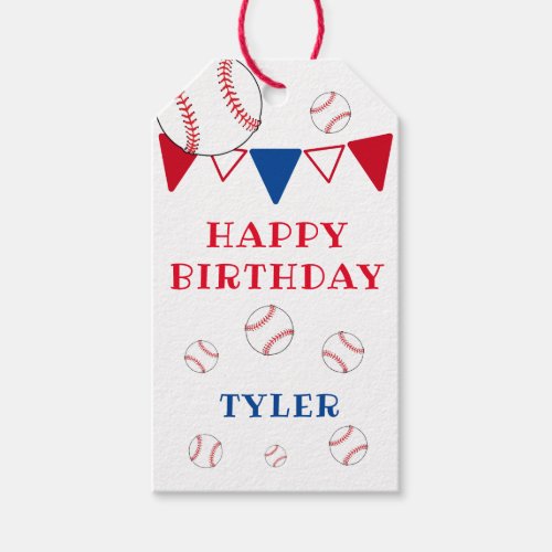 Baseball Balls Bunting Flags Boy Birthday Gift Tags