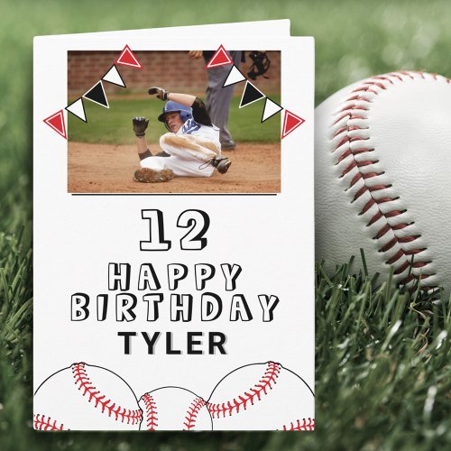 Baseball Balls Flags Kids Photo Birthday Card