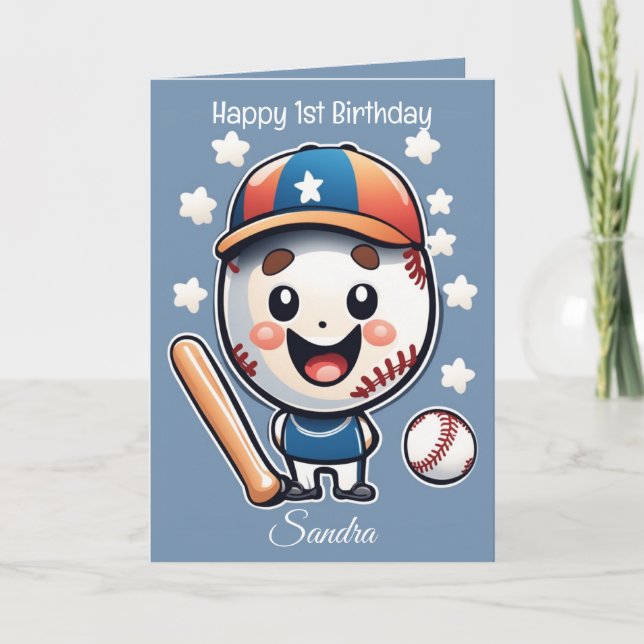 Baseball Balls Happy Birthday Kids Personalizable Card (Front)