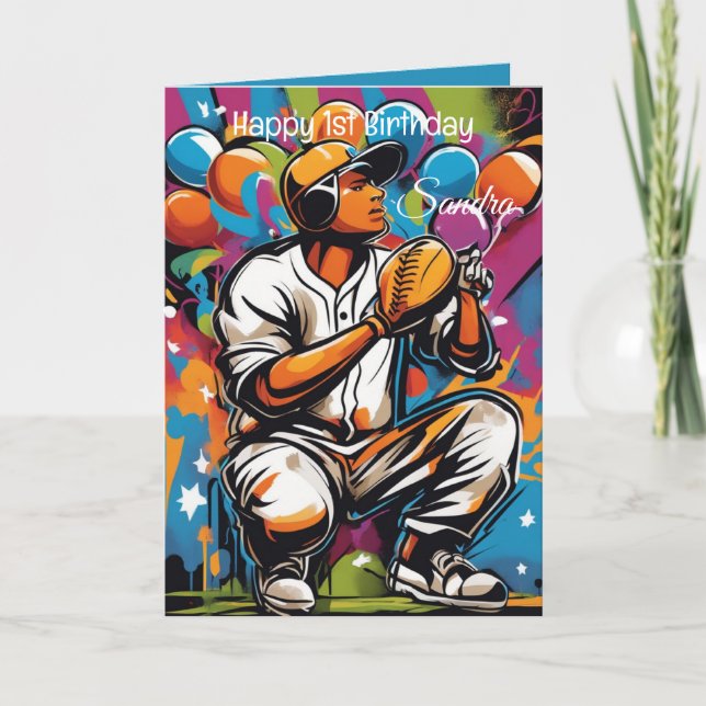 Baseball Balls Happy Birthday Kids Personalizable Card (Front)
