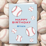 Baseball Balls Happy Birthday Kids Personalizable Card<br><div class="desc">Baseball birthday card for kids. This baseball personalized greeting card has a Happy birthday wish, a name and many baseball balls on the front side, balls inside left and one ball on the back side. The color scheme is red, blue and white. Personalize the card with kid`s name. Great birthday...</div>