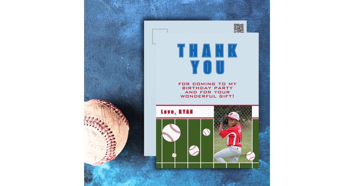Baseball Balls Kids Birthday Photo Thank you Postcard | Zazzle