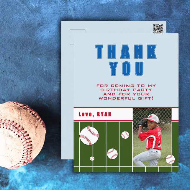 Baseball Balls Kids Birthday Photo Thank you Postcard | Zazzle