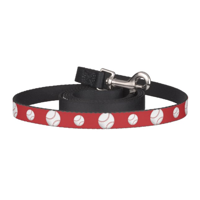 Baseball Balls Pattern On Red Pet Leash (Hook)