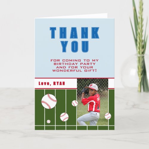 Baseball Balls Personalized Kids Birthday Photo  Thank You Card