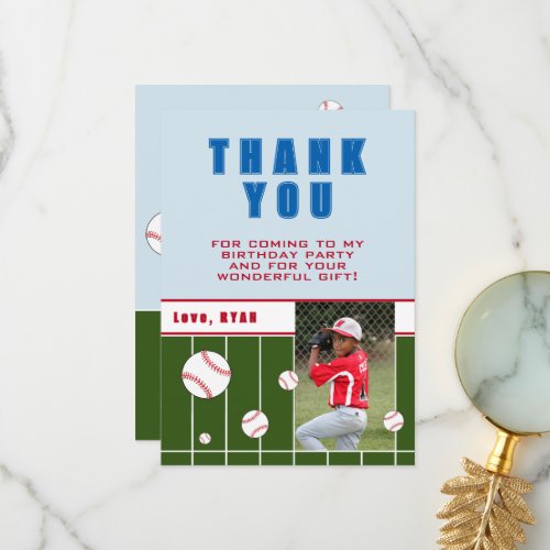 Baseball Balls Personalized Kids Birthday Photo  Thank You Card