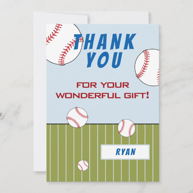 Baseball Balls Personalized Kids Birthday Thank You Card (Front)