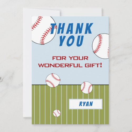 Baseball Balls Personalized Kids Birthday Thank You Card