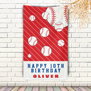 Baseball Balls Red Kids Birthday Party Banner