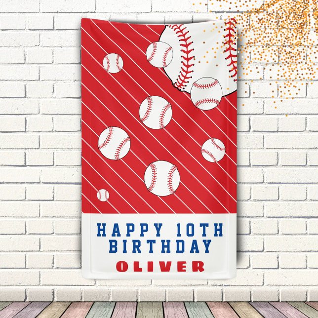 Baseball Balls Red Kids Birthday Party Banner (Creator Uploaded)