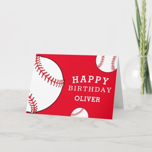 Baseball Balls Red Sports Happy Birthday Kids Card