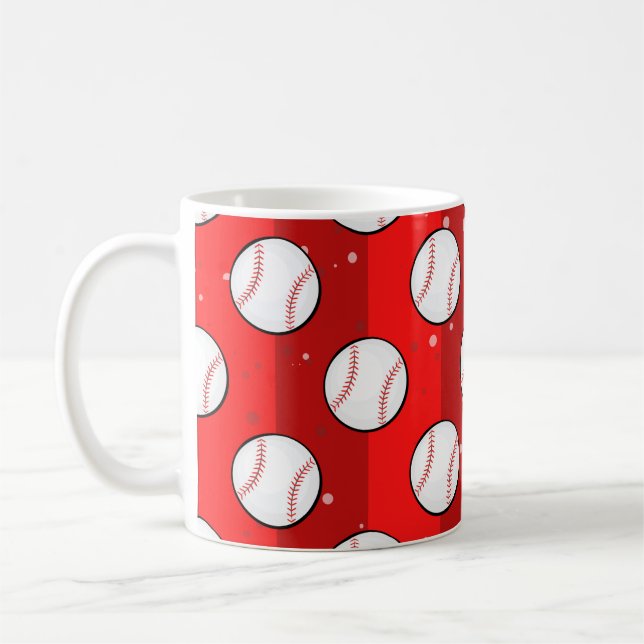 Baseball Balls - Seamless Pattern on Red Field  Coffee Mug (Left)
