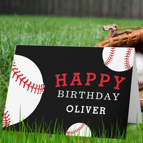 Baseball Balls Sports Black Happy Birthday Kids Card