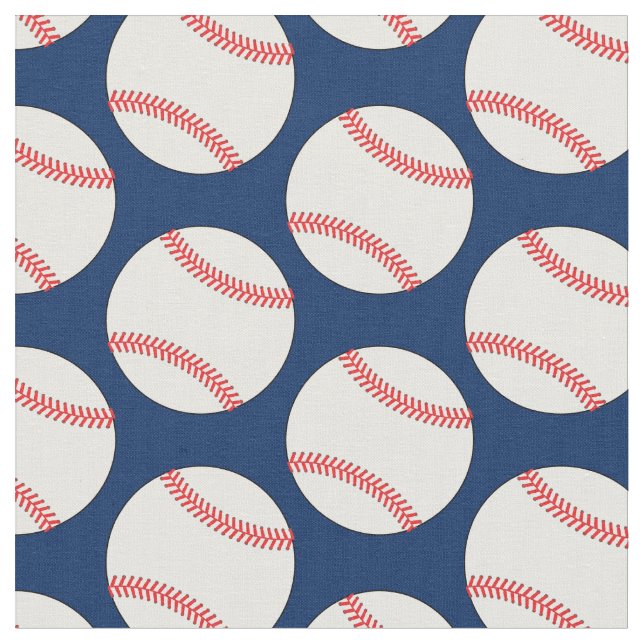 Baseball Balls Sports Navy Blue Fabric (Close Up)