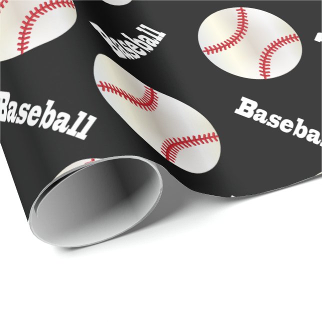 Baseball Balls with Black Background Wrapping Paper (Roll Corner)