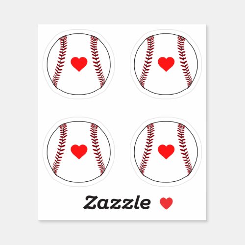 Baseball balls with red heart pack sticker