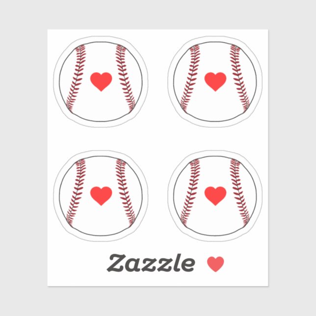 Baseball balls with red heart pack sticker (Sheet)