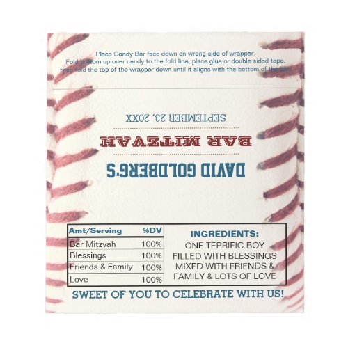 Baseball Bar Mitzvah Chocolate Candy Wrappers Notepad