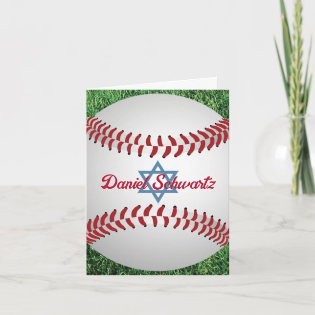 Baseball Bar Mitzvah Folded Thank You Card 2 (Front)
