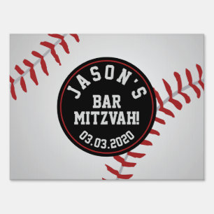 Baseball Bar Mitzvah Personalized Red Black Sign