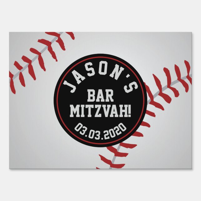 Baseball Bar Mitzvah Personalized Red Black Sign (Front)