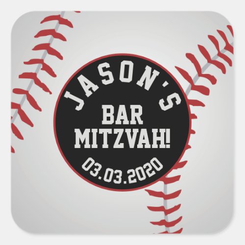 Baseball Bar Mitzvah Red Black Square Sticker