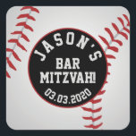 Baseball Bar Mitzvah Red Black Square Sticker<br><div class="desc">Personalized red,  white and black baseball Bar Mitzvah square envelope seals or favor stickers.</div>