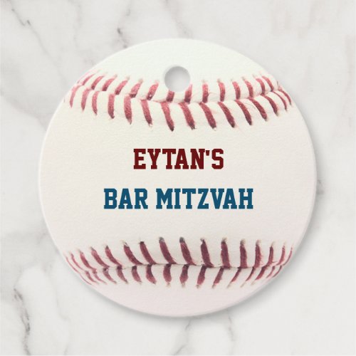 Baseball Bar Mitzvah Red Blue Favor Tags