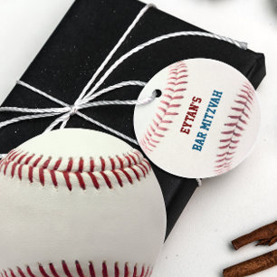 Baseball Bar Mitzvah Red Blue Favor Tags