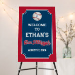 Baseball Bar Mitzvah Welcome Sign<br><div class="desc">This baseball-themed Bar Mitzvah welcome sign board coordinates with the Baseball Bar Mitzvah invitations and assorted items below. It has ticket shape look to it in red, navy blue, and white with a red and white baseball with a small light blue Star of David on it in the top center...</div>