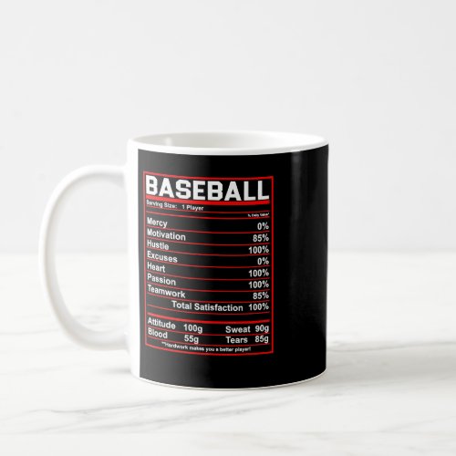 Baseball Baseball Nutrition Facts Coach Or Player  Coffee Mug
