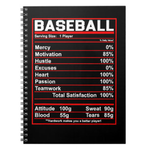 Baseball Baseball Nutrition Facts Coach Or Player Notebook