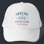 Baseball Baseline Social Club with league name Trucker Hat<br><div class="desc">Get ready to show off your baseball mom pride with our delightful design : an elegant font saying "SIDELINE SOCIAL CLUB" and three camp chair and baseball and stars. We've left a special space just for your team's name, allowing you to personalize this design and truly make it your own...</div>