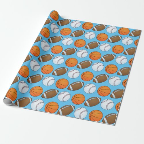 Baseball Basketball and Football Themed Wrapping Paper