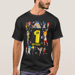Baseball Basketball Bowling 1 Year 1st Birthday Gi T-Shirt