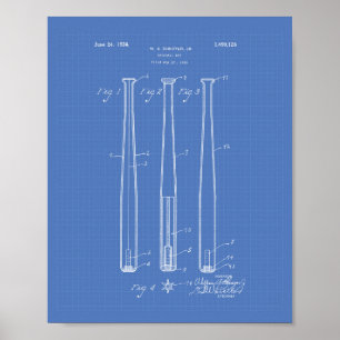 Baseball Bat 1924 Patent Art - Blueprint Poster