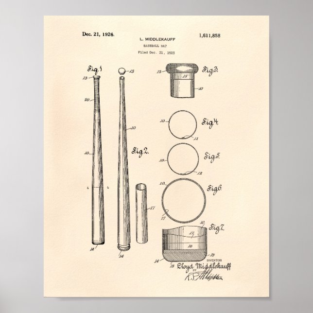 Baseball Bat 1926 Patent Art - Old Peper Poster (Front)