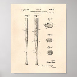 Baseball Bat 1939 Patent Art - Old Peper Poster | Zazzle