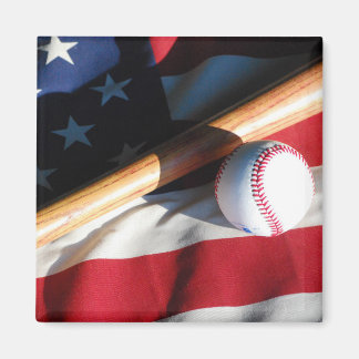 Baseball, Bat and American Flag Magnet