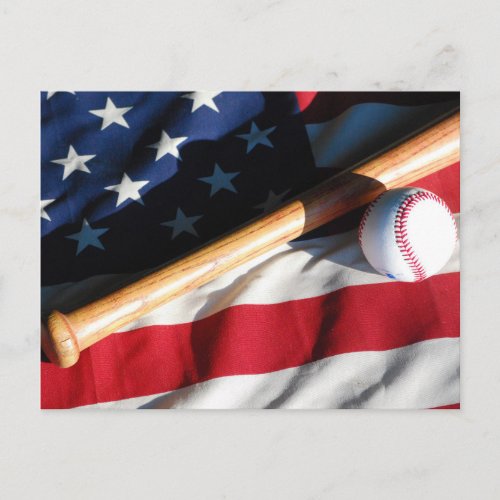 Baseball Bat and American Flag Postcard