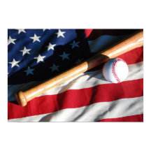 Baseball, Bat and American Flag Poster