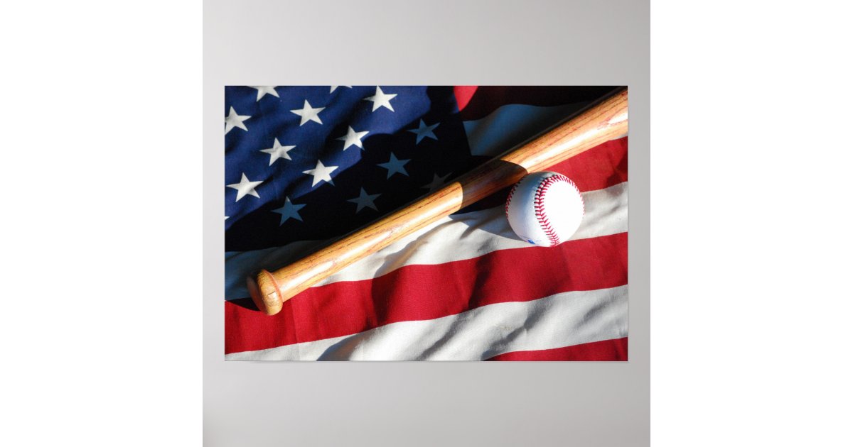 Baseball, Bat and American Flag Poster | Zazzle