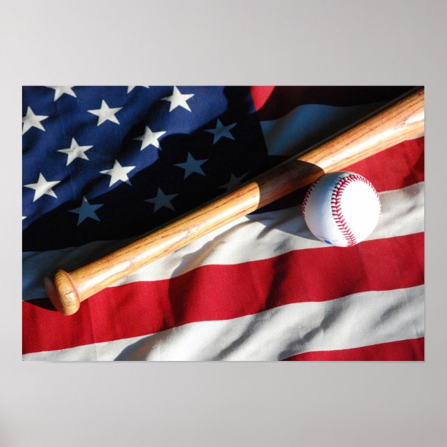 Baseball, Bat and American Flag Poster (Front)