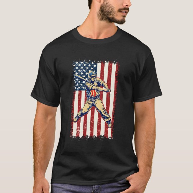 Baseball Bat Ball 4Th Of July American Flag Baseba T-Shirt (Front)