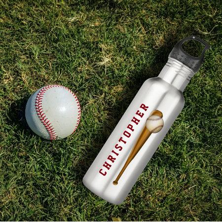 Baseball Bat Ball Personalized Name Or Monogram Stainless Steel Water 