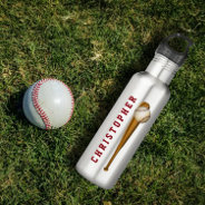 Baseball Bat Ball Personalized Name Or Monogram Stainless Steel Water Bottle at Zazzle
