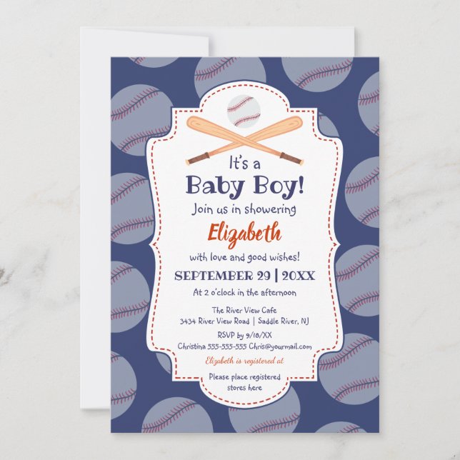 Baseball Bat Ball Stamp Its A Baby Boy Baby Shower Invitation (Front)