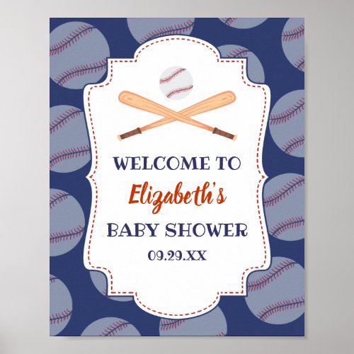 Baseball Bat Ball Stamp Its A Baby Boy Baby Shower Poster